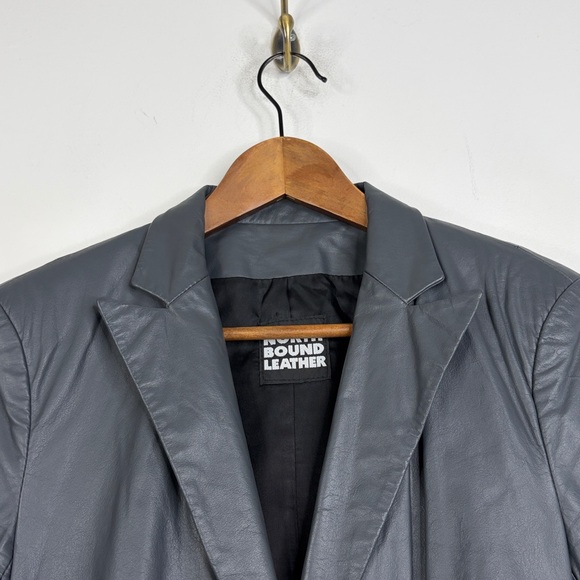 North Bound Leather Blazer Womens XS Small Gray Hand Made Peak Collar Jacket - Picture 3 of 16